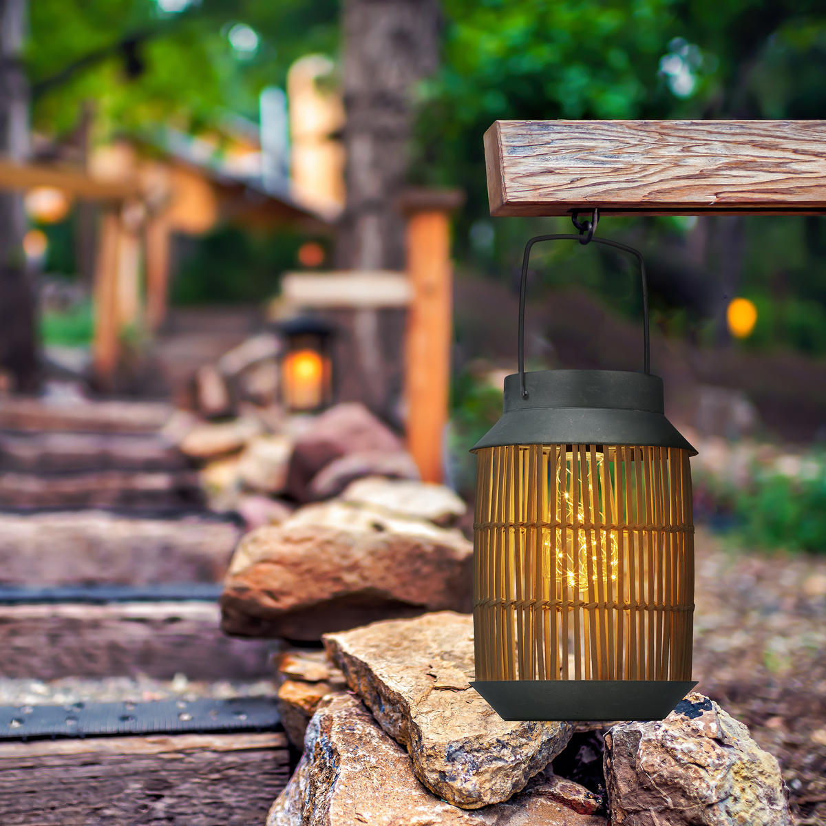 SOLARLAMPE - Hellbraun, Textil/Metall (17/17/26cm) - Relaxdays
