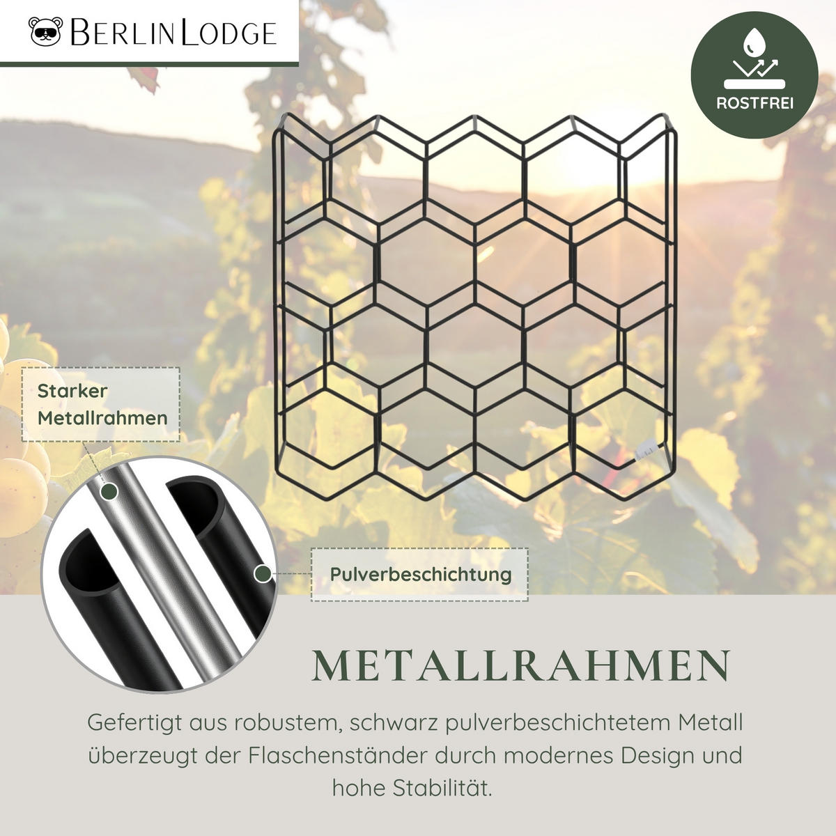 WEINREGAL Mosel HxBxT 41,2x44x14 cm 18 Flaschen Metall Schwarz - Schwarz, Metall (44/41/14cm) - BERLINLODGE