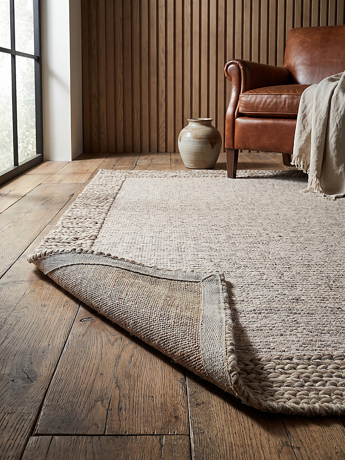TEPPICH Flachgewebe, handgewebt, CALDER, in Beige-Braun, Zopfbordüre, 120 x 170 cm - Beige, Textil (120/170cm) - KADIMA DESIGN