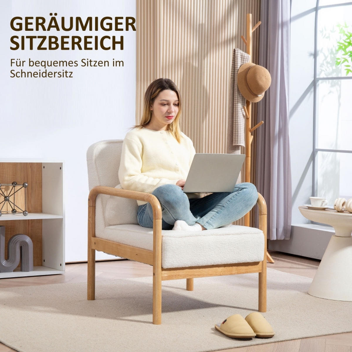 LOUNGESESSEL mit Armlehnen, Kissen Holzbeine 67/80/83 cm Weiß - Weiß, Holz (67/83/80cm) - Redom