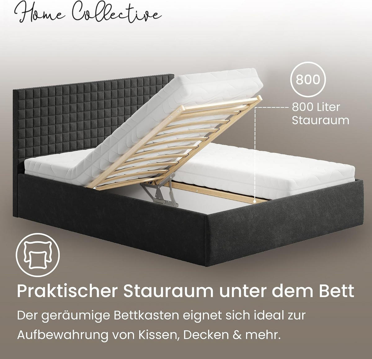 POLSTERBETT VARDO-Stoff 160x200 cm in Anthrazit - Anthrazit, Textil (160/200cm) - Home Collective