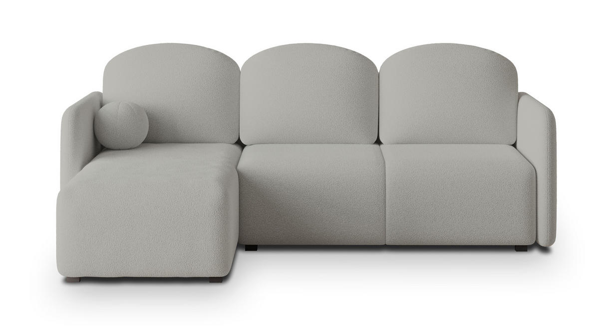 ECKSOFA SUVINO Hellgrau Boucle-Stoff mit Schlaffunktion - Hellgrau, Holz (230/143cm) - MASSENO