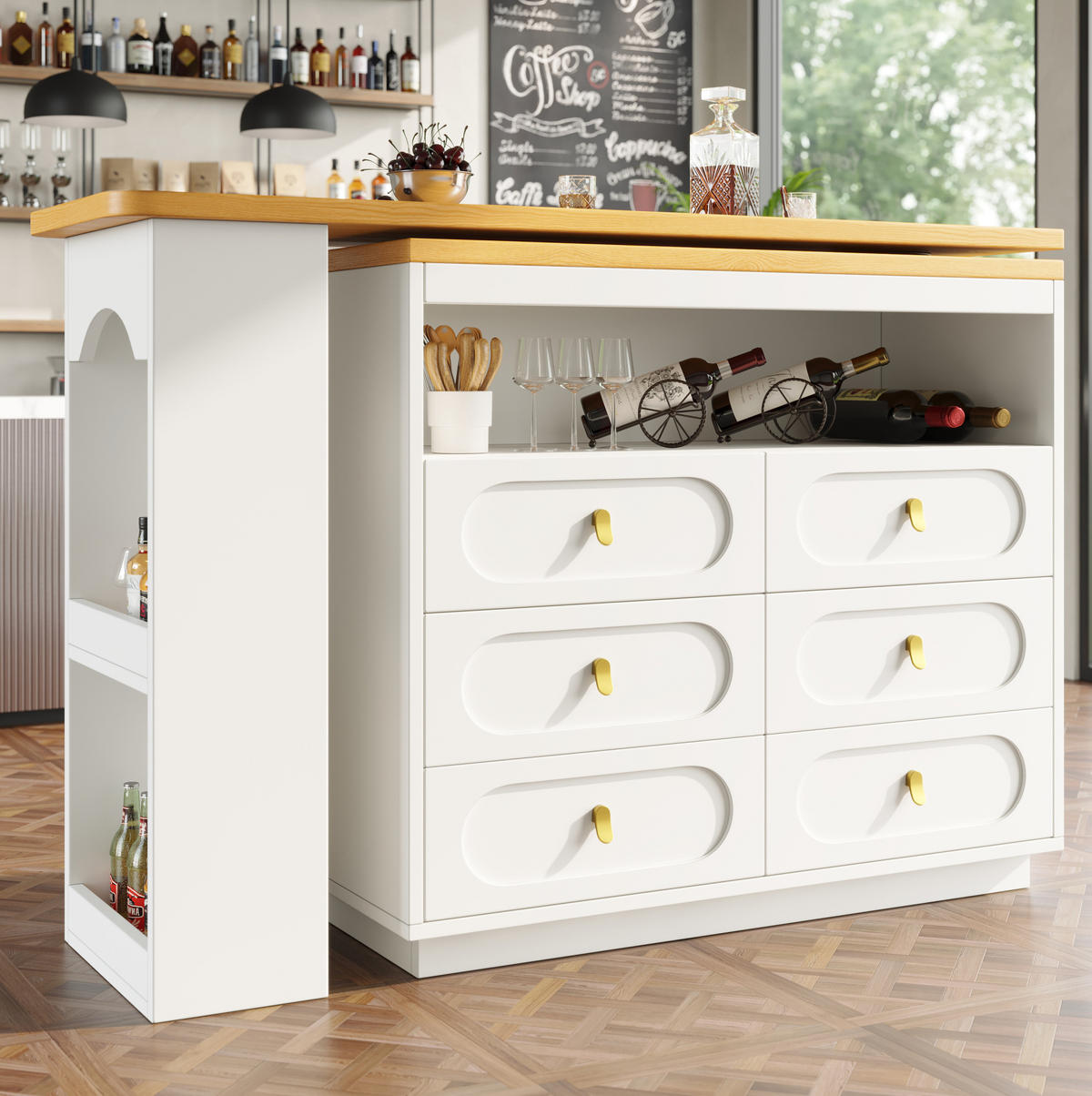 BARTISCH aus MDF, ausziehbar 137-203/39/90 cm mit 360° Drehfunktion & 6 Schubladen, Weiß - Weiß, Holzwerkstoff (39/90/137cm) - Redom