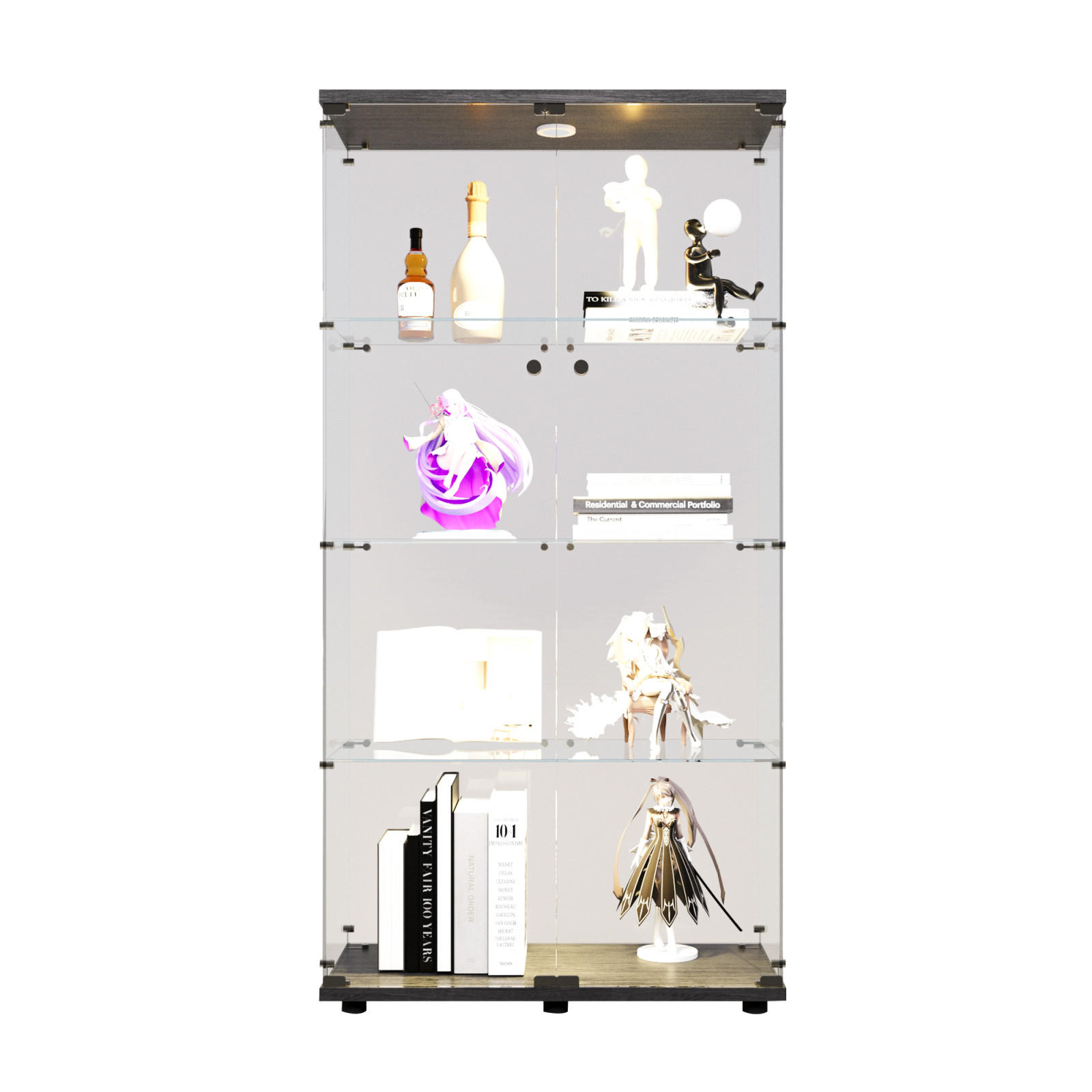 ZWEITÜRIGE glasvitrine led böden freistehend schwarz - Schwarz, Glas (36.5/163.9/80.5cm) - SHOPENTRA
