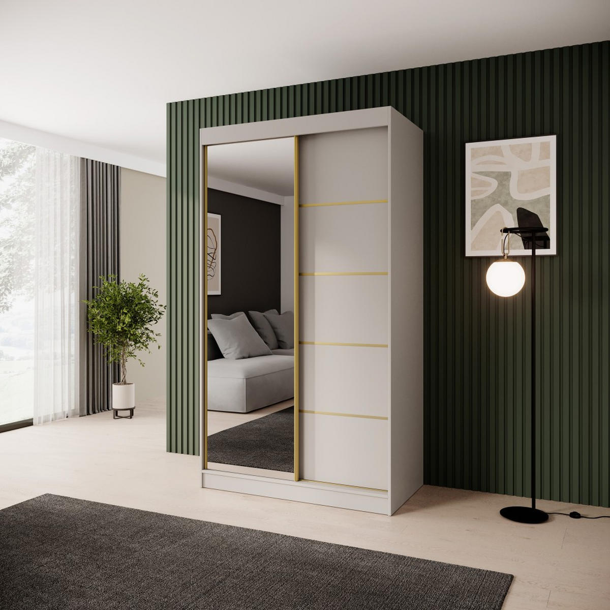 SCHWEBETÜRENSCHRANK Marika Lux, 2-Türig, mit Schubladen, Kaschmir+Gold, 120 cm - Kaschmir/Goldfarben, Holzwerkstoff (120/216/61cm) - Beautysofa