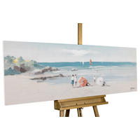 ACRYLBILD HANDGEMALT 150/50 cm - Blau/Beige, Holz/Textil (150/50cm) - KUNSTLOFT