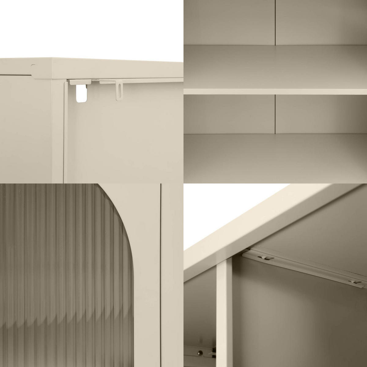 BÜCHERREGAL Metall industriell MILIE, 180 cm hoch, 2 Türen, 4 Nischen, beige und geriffeltes Glas - Beige, Metall (80/180/35cm) - Sicaan
