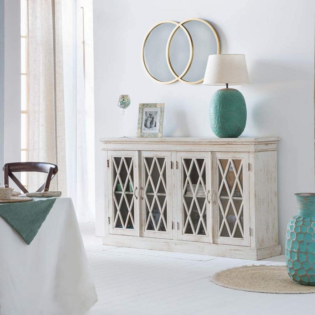 SIDEBOARD aus Holz und Glas 170x40x100 cm - Weiß, Holz (170/100/40cm) - Wanderlust