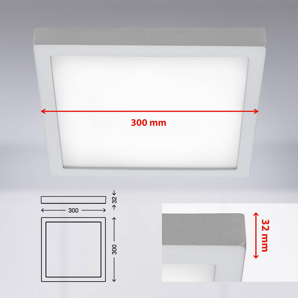 LED DECKENLEUCHTE Chrom 30 cm - Silberfarben, Metall (30/30/3.2cm) - Briloner