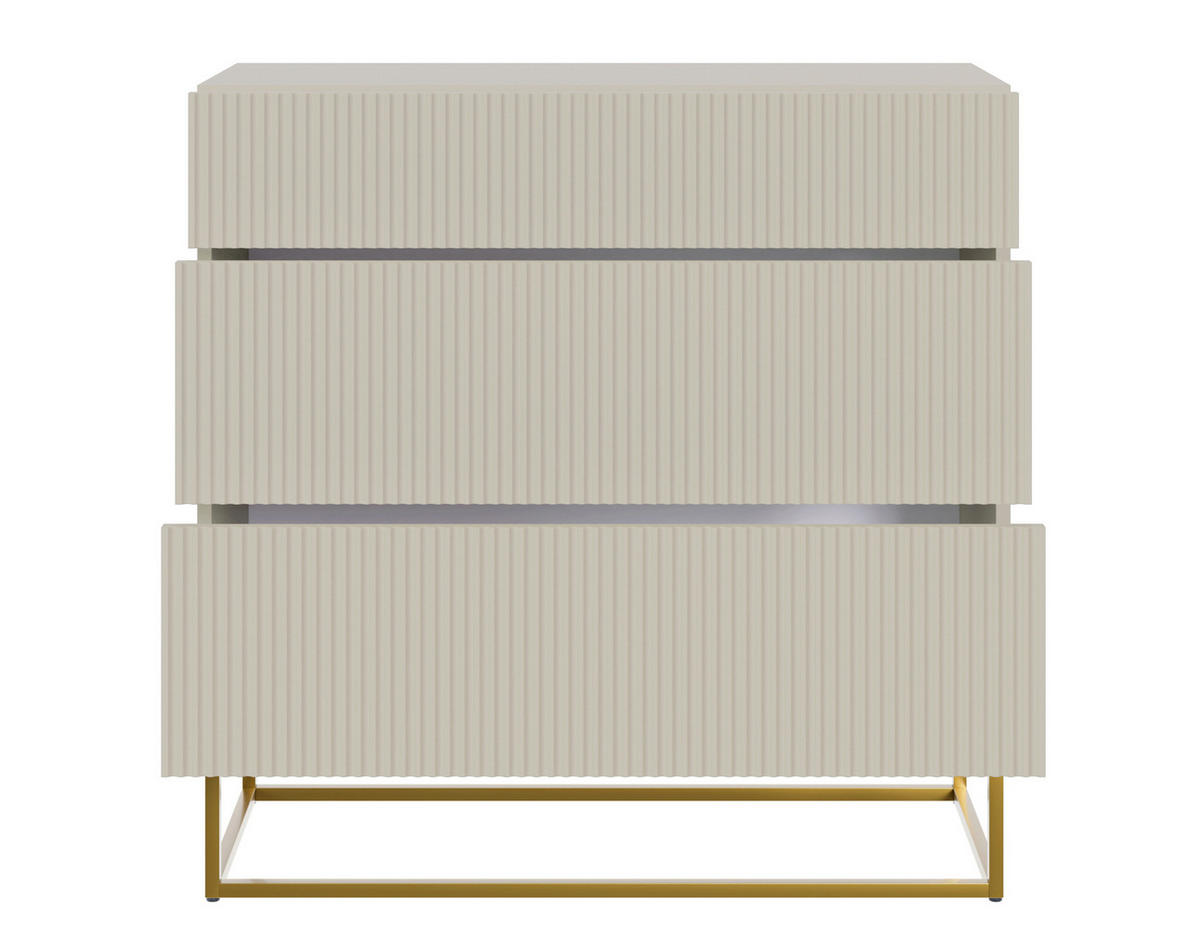 KOMMODE Veldio Greige mit 3 Schubladen 90 cm - Taupe/Goldfarben, Holzwerkstoff/Metall (90/90/38cm) - Selsey