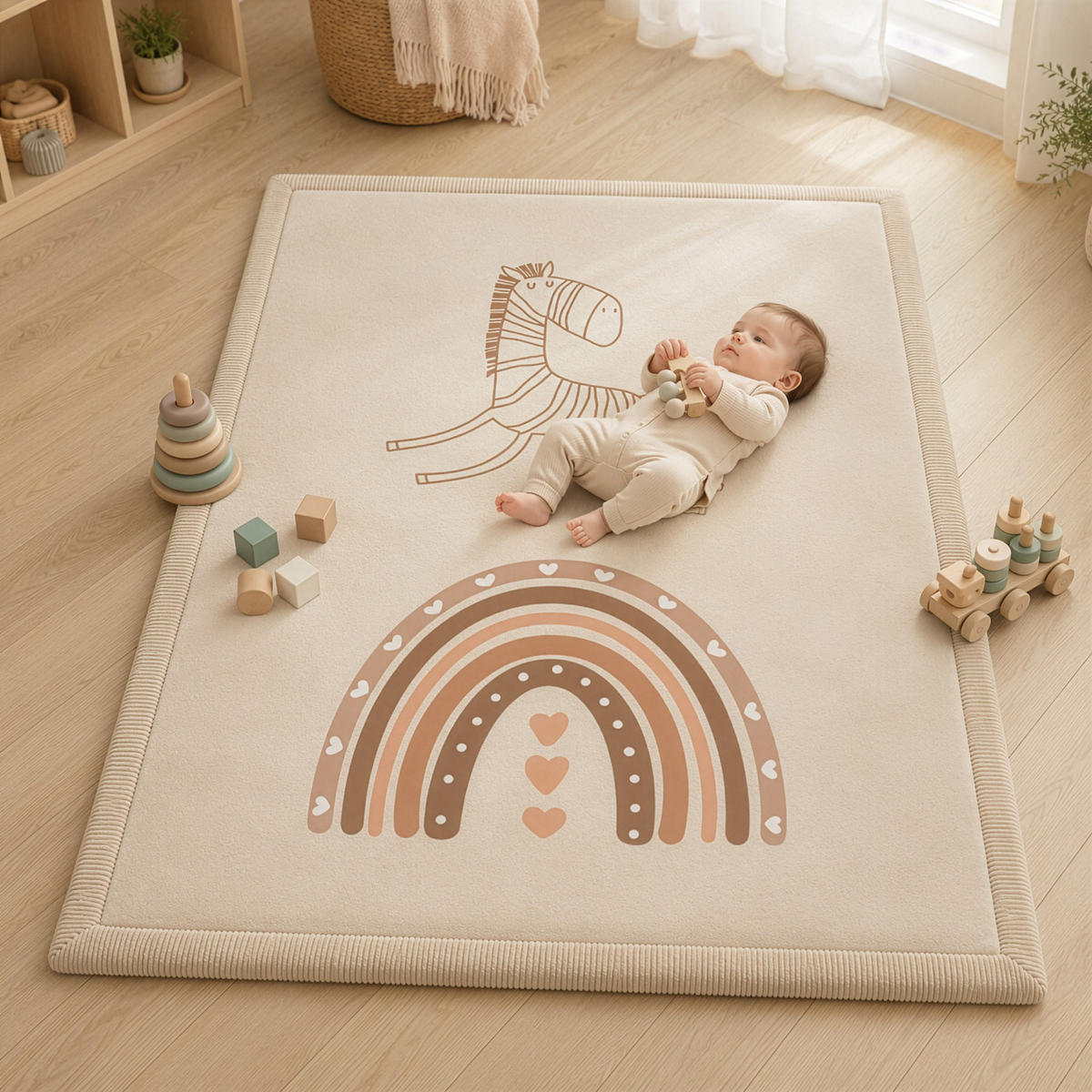 KRABBELTEPPICH samtweich und kuschelig "Regenbogen" 120x170cm - Beige, Textil (120/170cm) - Sanosoft
