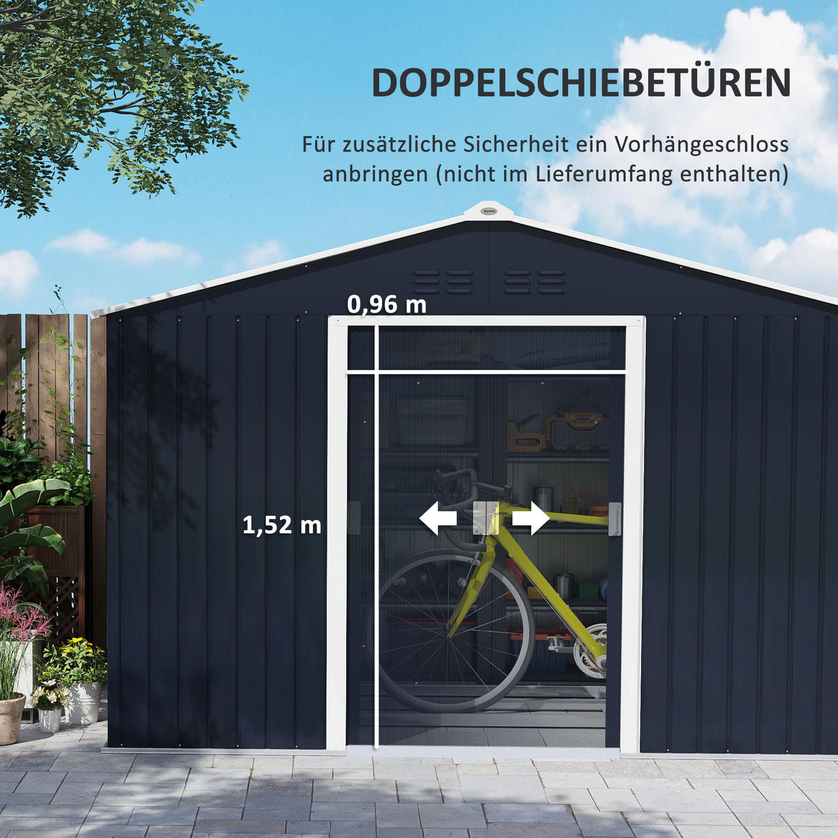 VERZINKTER Stahl Gerätehaus 4,9m² 277x195x192cm Geräteschuppen mit Satteldach - Dunkelgrau, Metall (195/192/277cm) - Outsunny