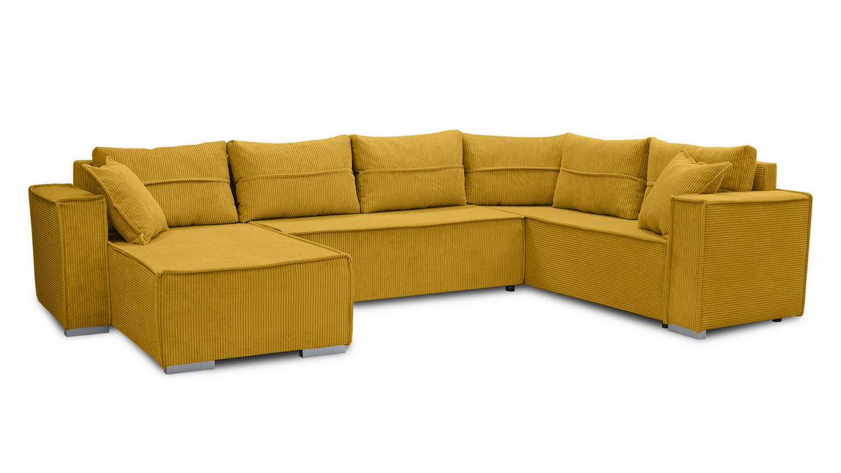 WOHNLANDSCHAFT Lovere U Gelb 314/217/90 cm – mit Schlaffunktion und Bettkasten - Gelb/Silberfarben, Textil/Metall (314/90/217cm) - AX Living