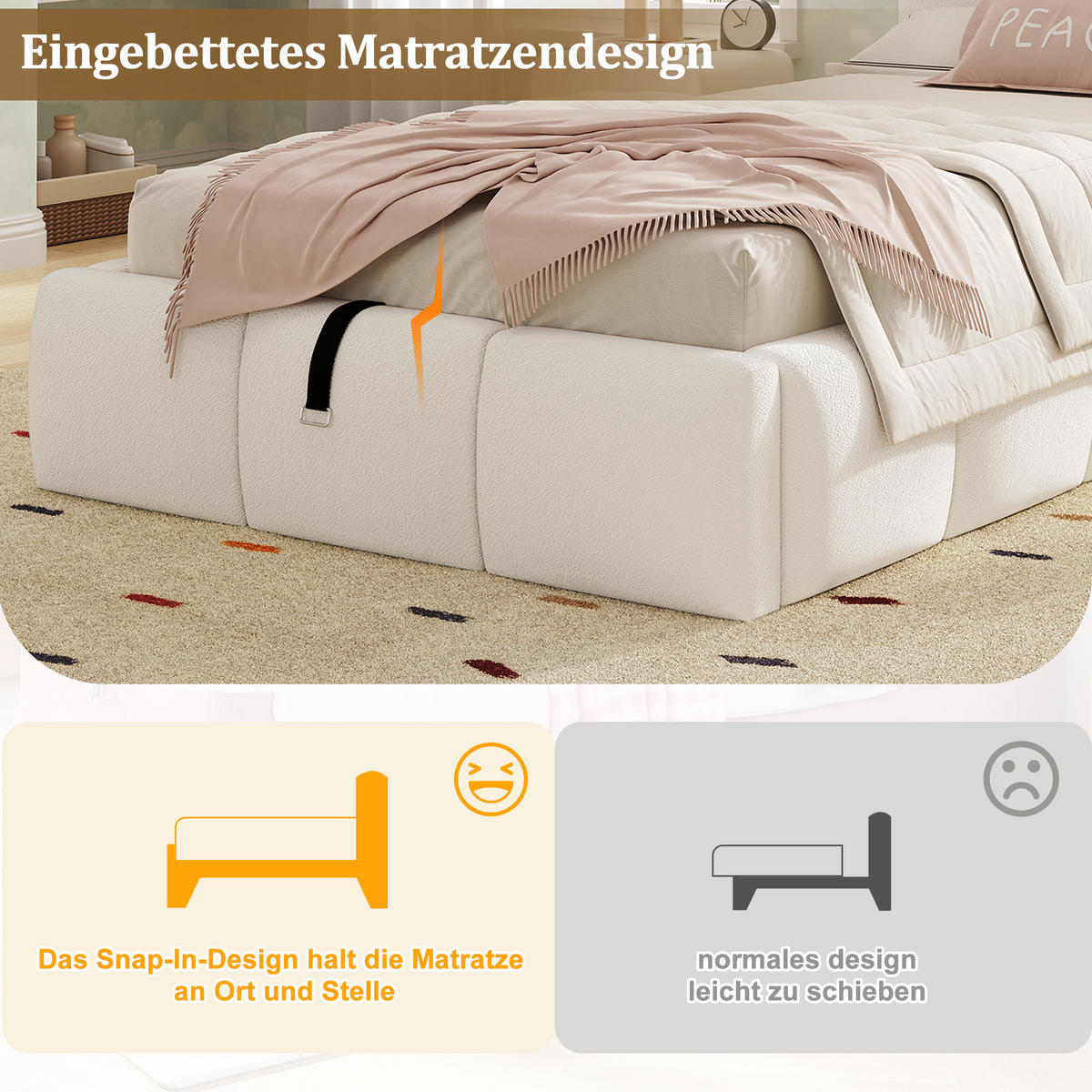 POLSTERBETT 90x200 Cm Stauraum Hydraulik USB Bouclé Beige - Beige, Textil (90/200cm) - FLIEKS
