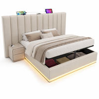 POLSTERBETT 180/200 mit Bettkasten, LED und USB in Beige - Beige, Holzwerkstoff/Textil (180/200cm) - EVRYAE
