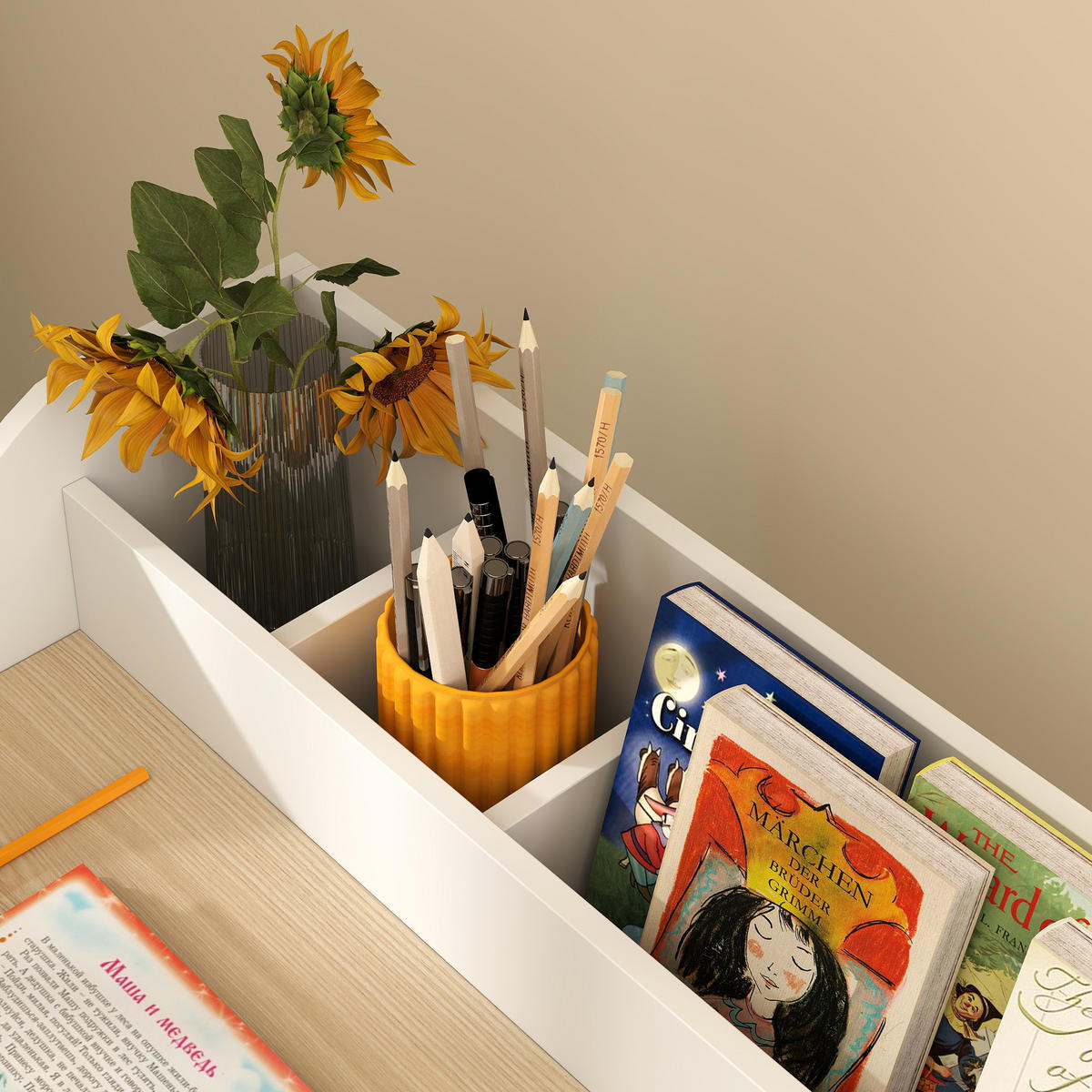 SCHREIBTISCH-SET DE-17532 2 offene Fächer, 3 Organizer Naturholz - Naturfarben, Holzwerkstoff (60/68/48cm) - ComfortXL