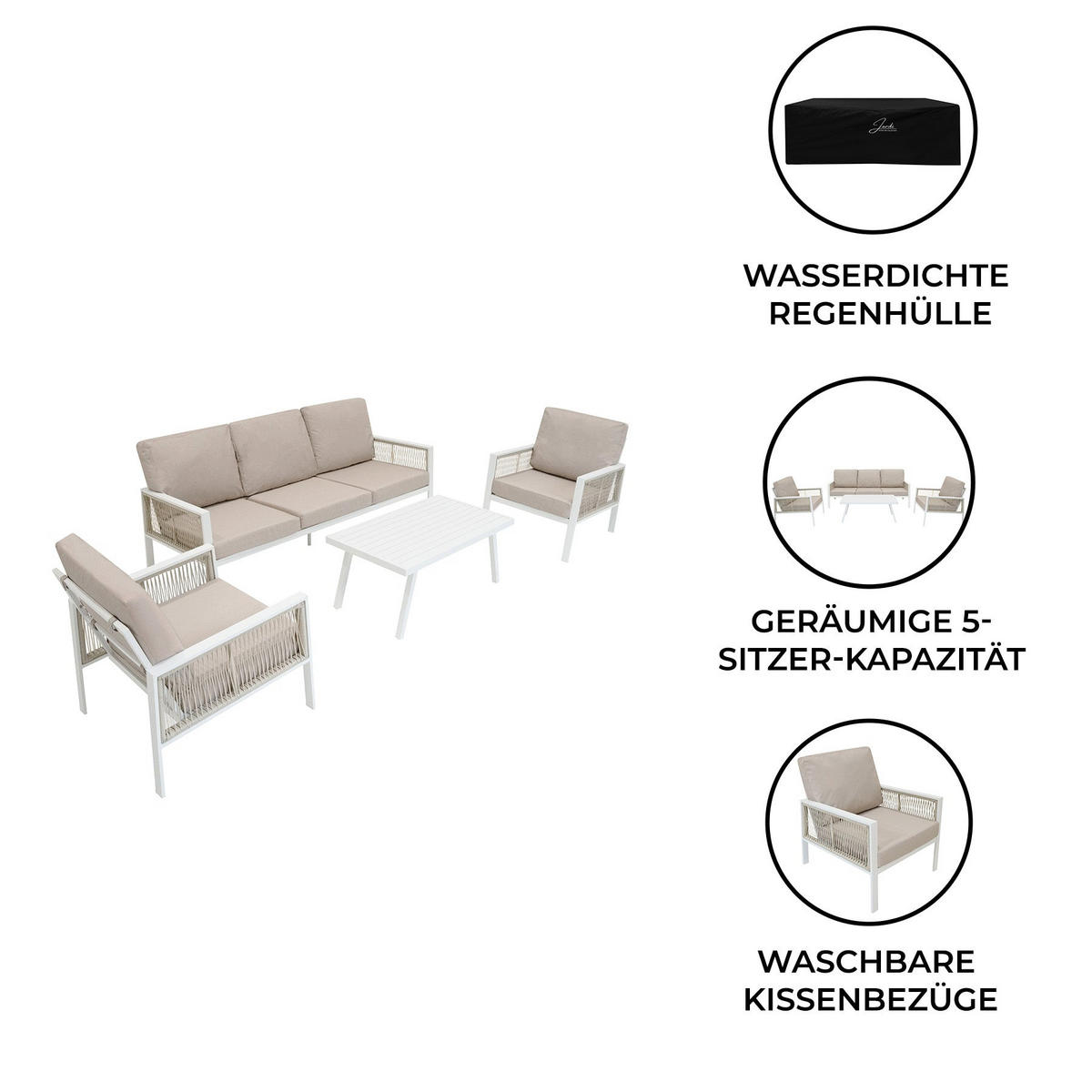 SOFAGARNITUR 4-teilige Aluminium Weiß - Weiß, Metall