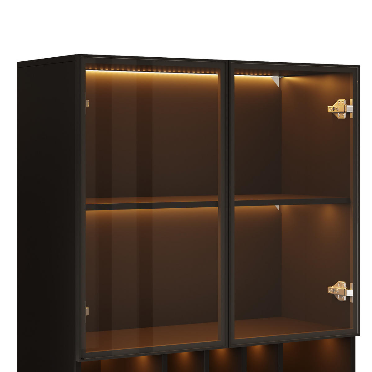 VITRINE 80x30x180 cm mit LED und 2 Glastüren - Schwarz, Holzwerkstoff (80/180/30cm) - FLIEKS