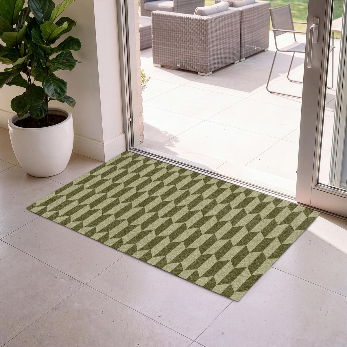 ROHOŽKA Vzor - abstraktní - zelená - letadla 120x80 cm - olivově zelená, textil/umělá hmota (120/0.4cm) - MuchoWow