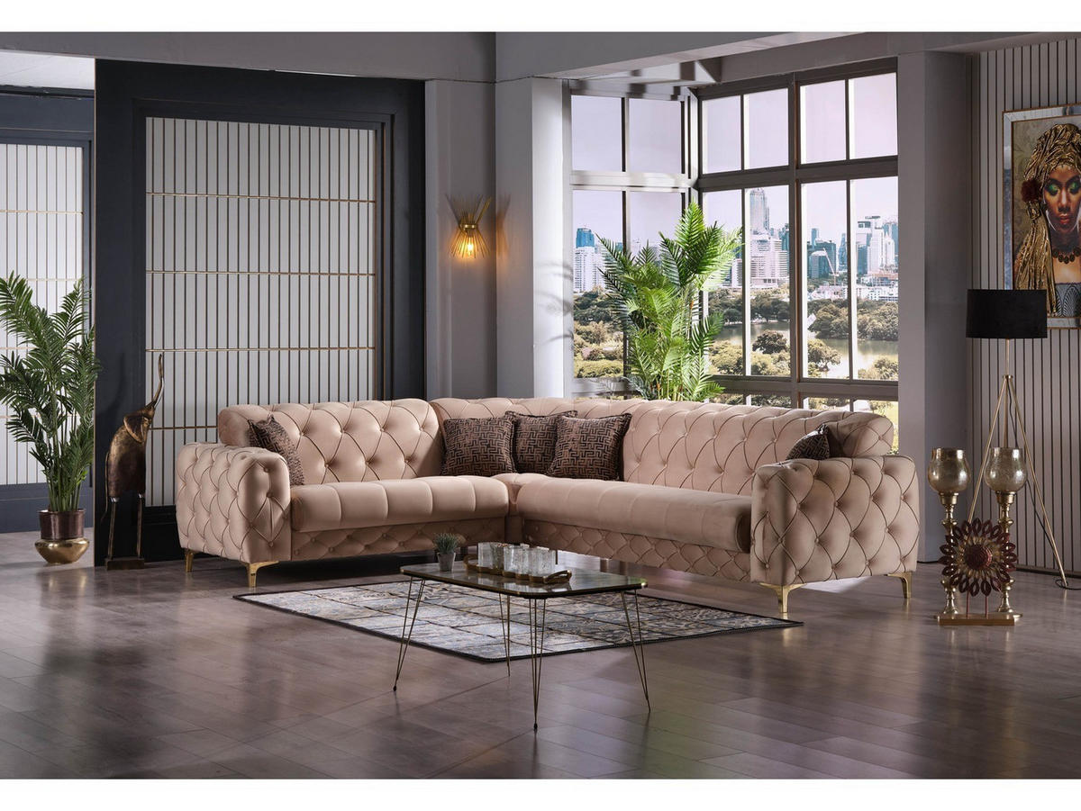 ECKSCHLAFSOFA Acelya Beige - Langer Schenkel Rechts - Beige, Holzwerkstoff/Kunststoff (245/315cm)