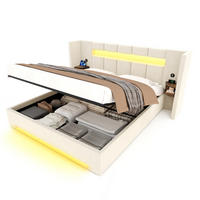 POLSTERBETT 160/200 cm mit USB-Anschlüssen, LED-Beleuchtung, Hydraulik und Stauraum, Beige - Beige, Textil (160/200cm) - Redom