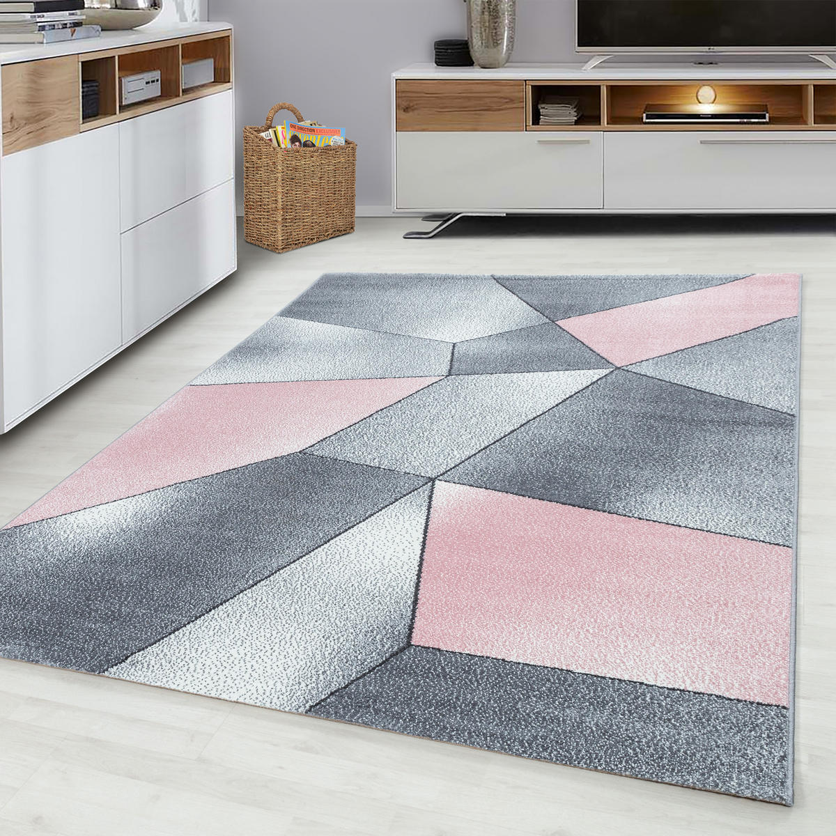 TEPPICH Kurzflor Geometrisch Polypropylen Wohnzimmer Pink Läufer 80x150 - Rosa, Textil (80/150cm) - KADIMA DESIGN