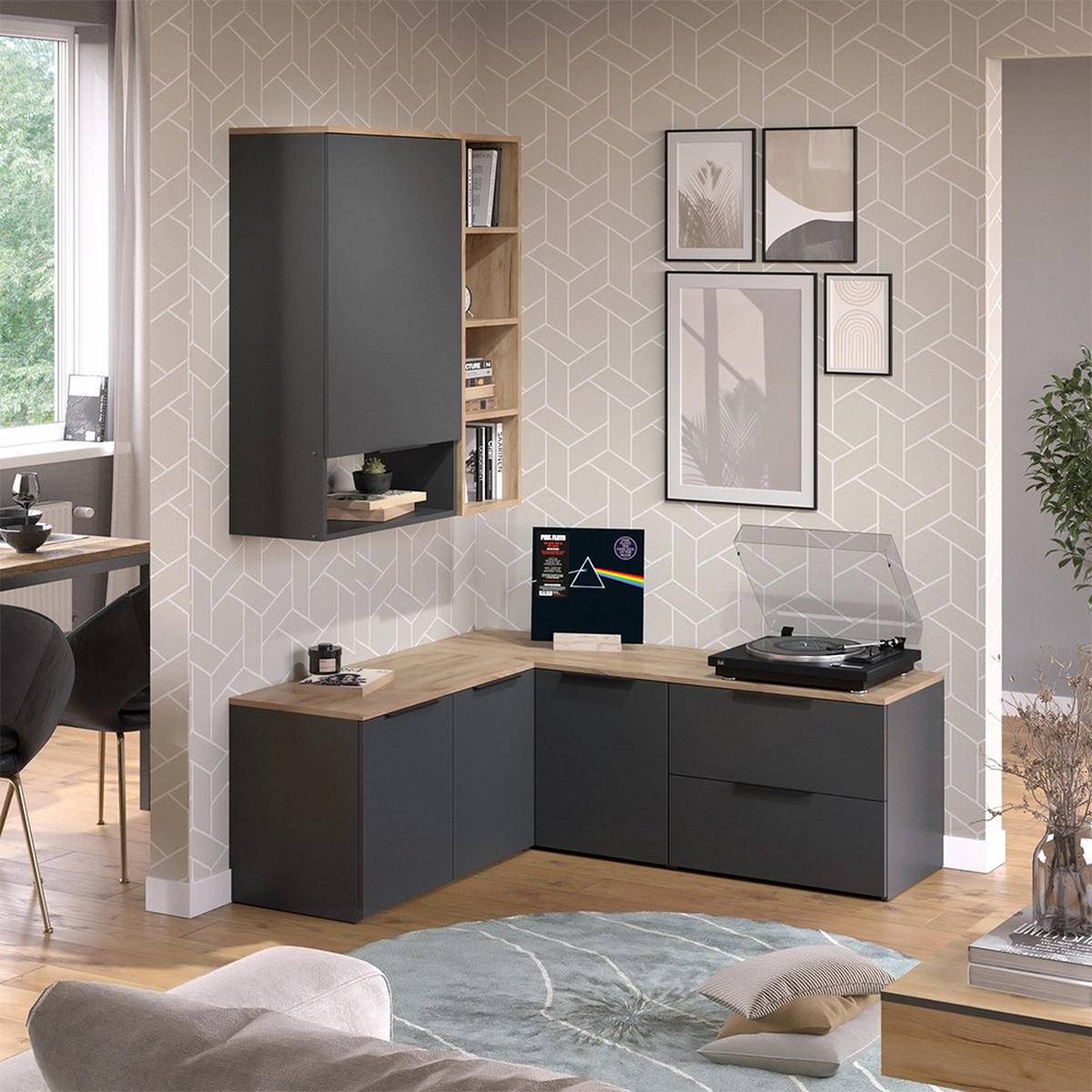OBÝVACÍ STĚNA Wido Antracit - Sonoma dub/antracitová, kompozitní dřevo (80/50/40cm) - Vicco