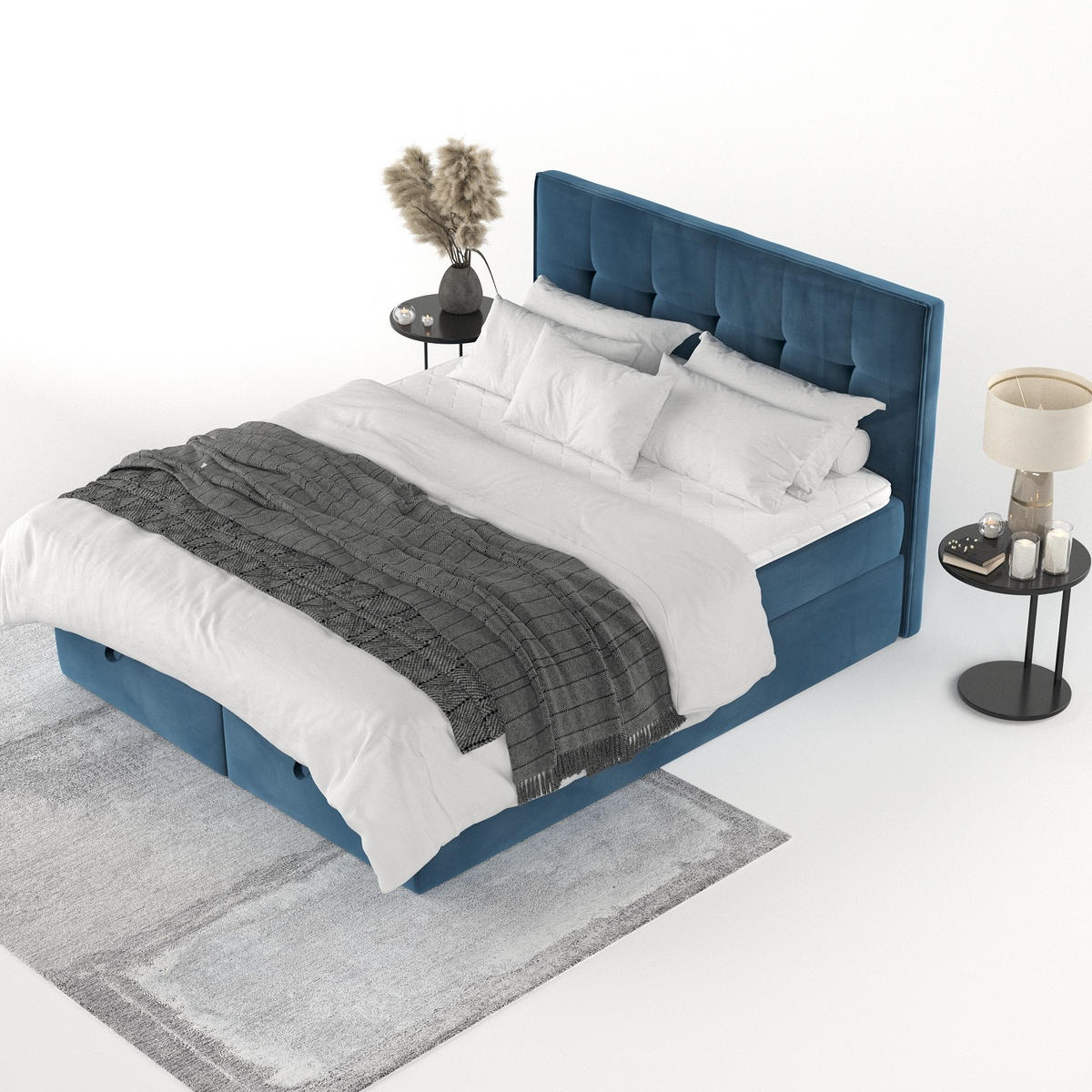 BOXBETT Tivra 200/200 cm Dunkelblau im Kronos Stoff - Schwarz/Dunkelblau, Holz/Holzwerkstoff (200/200cm) - AltaBeds