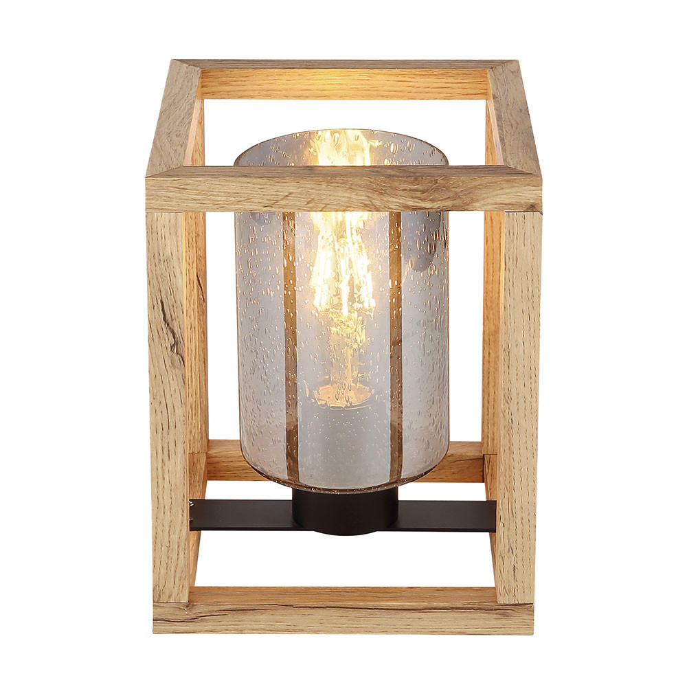 TISCHLEUCHTE Rauchglas Braun Holz - Braun, Glas (17/17/22cm) - Globo Lighting