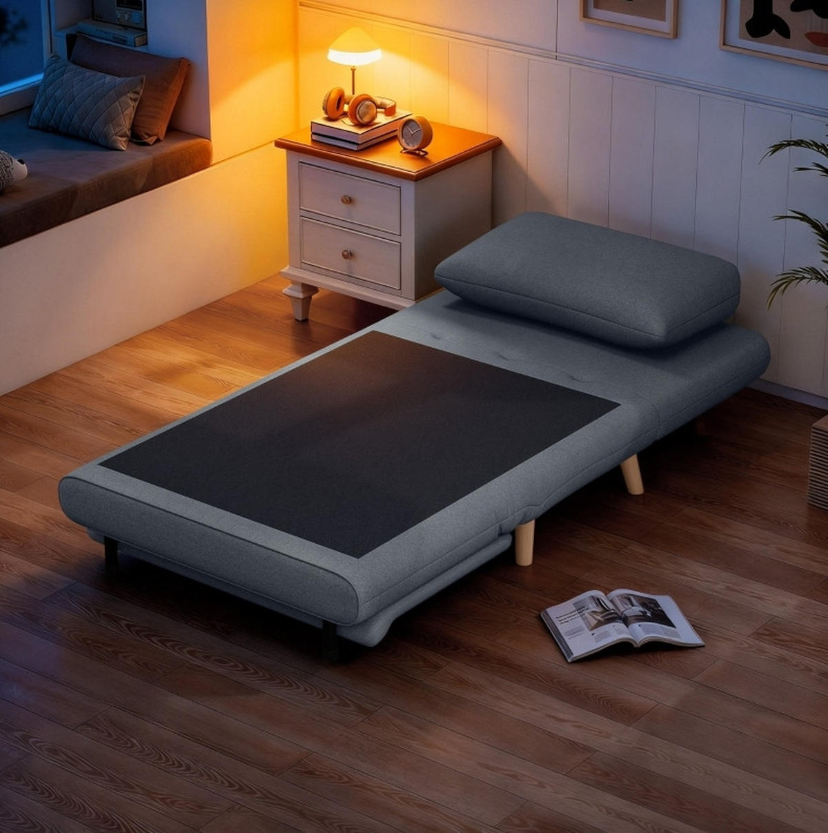 SCHLAFSESSEL in Grau 90x95x80 cm mit Bettfunktion und verstellbarer Rückenlehne - Grau, Textil (95/80/90cm) - IVMEU