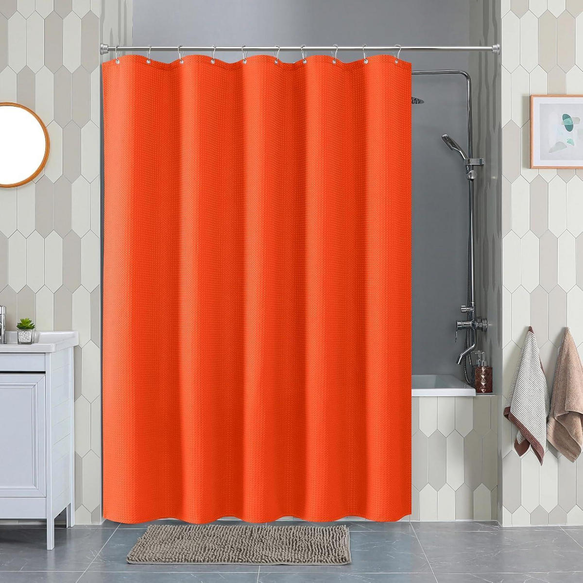 DUSCHVORHANG Waffelstoff Orange 152 x 214 cm - Orange, Textil (152/214cm)