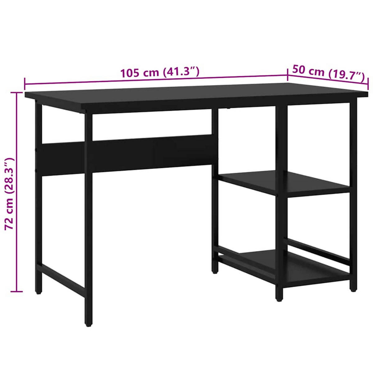 COMPUTERTISCH mit Regal 105/55/72 cm aus Mdf, Metall Schwarz - Schwarz, Holzwerkstoff (50/105/72cm) - vidaXL