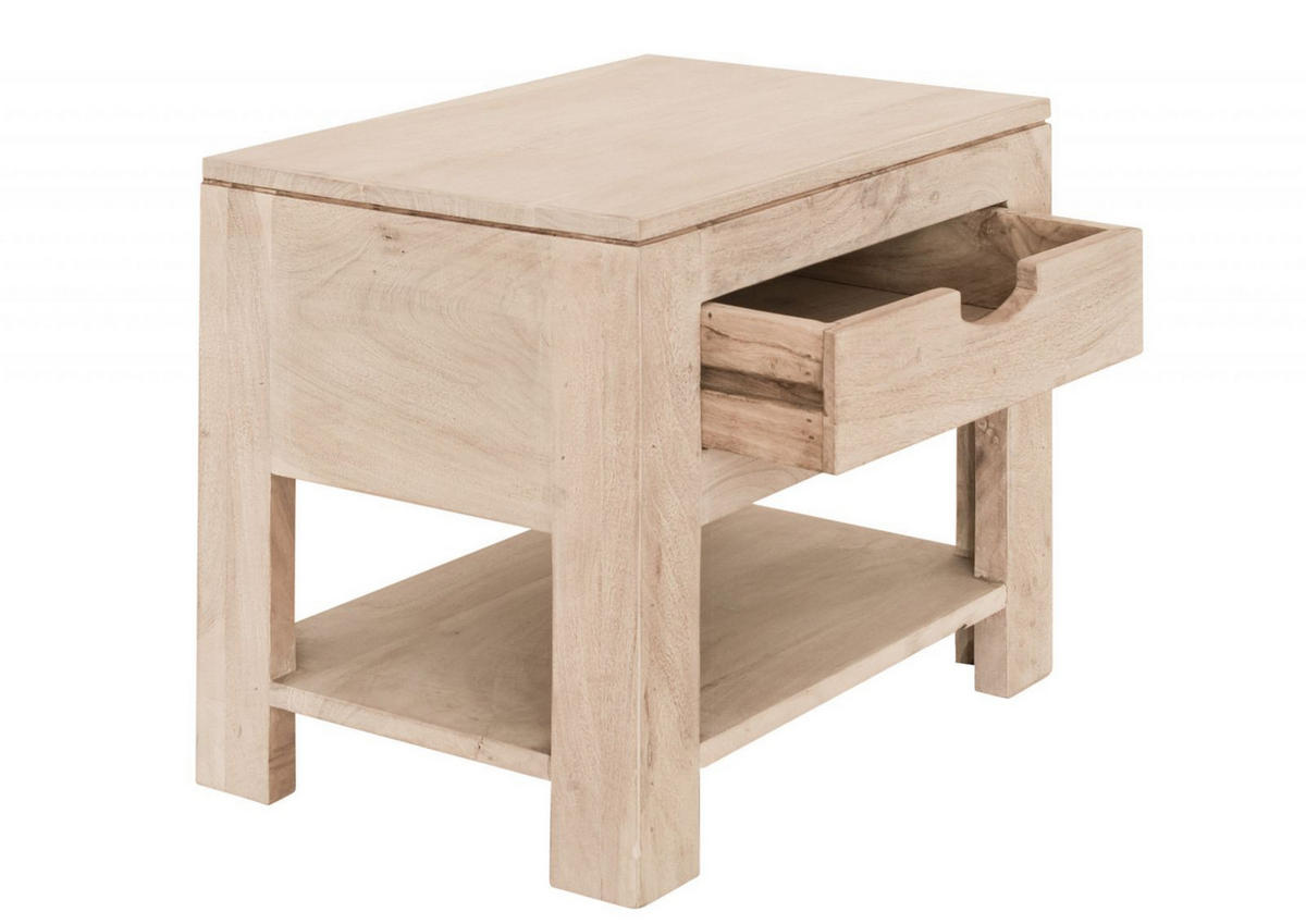NACHTTISCH Akazie 50x35x45 white stone getüncht NATURE WHITE #91 - Beige, Holz (50/45/35cm) - Massivmoebel24