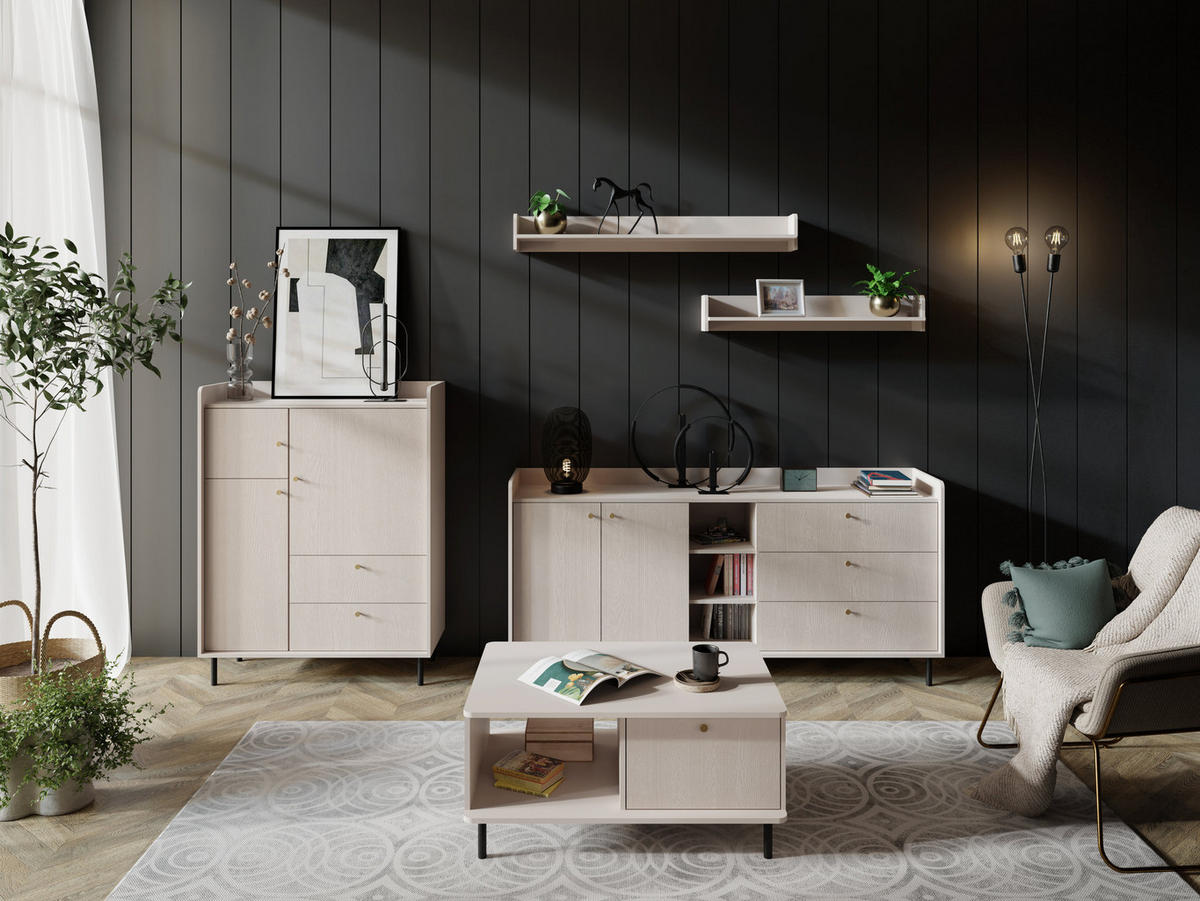 KOMMODE ASTREA 103,5/133/42cm mit 2 Schubladen 2 Türen Beige - Beige, Holzwerkstoff (103.5/133/42cm) - MASSENO