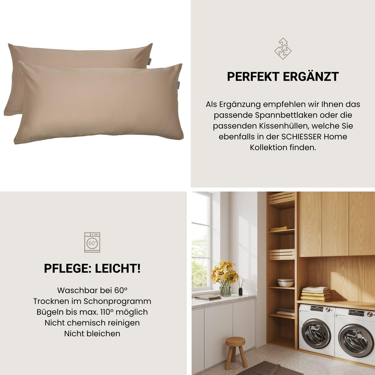 BETTWÄSCHESET Ella - Baumwollsatin - 2-teilig - 135 x 200 cm - Cappuccino - Cappuccino, Textil (135/200cm) - SCHIESSER