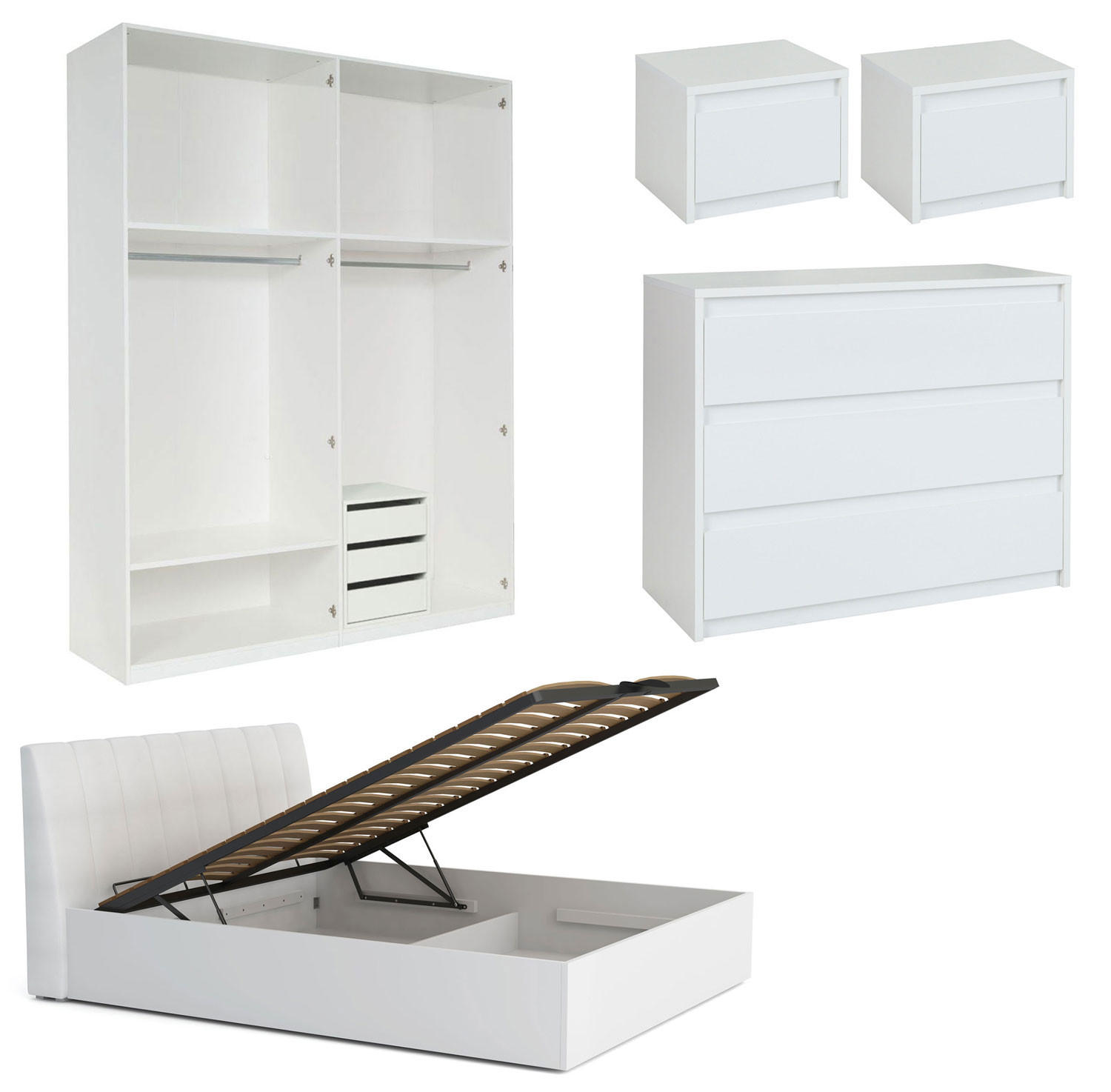 SCHLAFZIMMER-SET Italia Weiß matt / weiß hochglanz 6-teilig - Weiß Hochglanz/Weiß, Holz/Holzwerkstoff (180/200cm) - Feldmann-Wohnen