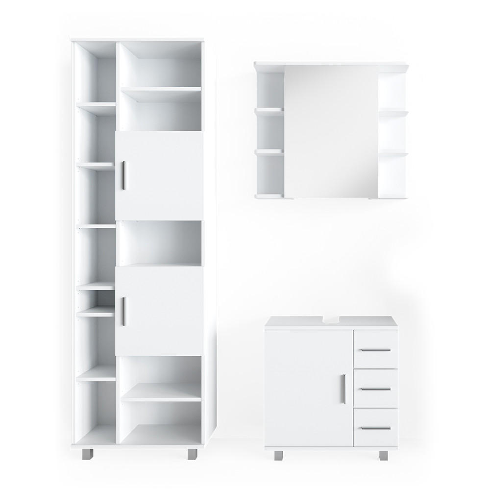 BADMÖBEL-SET Ilias Weiß 3 Teile, mit Unterschrank 60 cm - Weiß, Holzwerkstoff (60/60.8/33cm) - Vicco