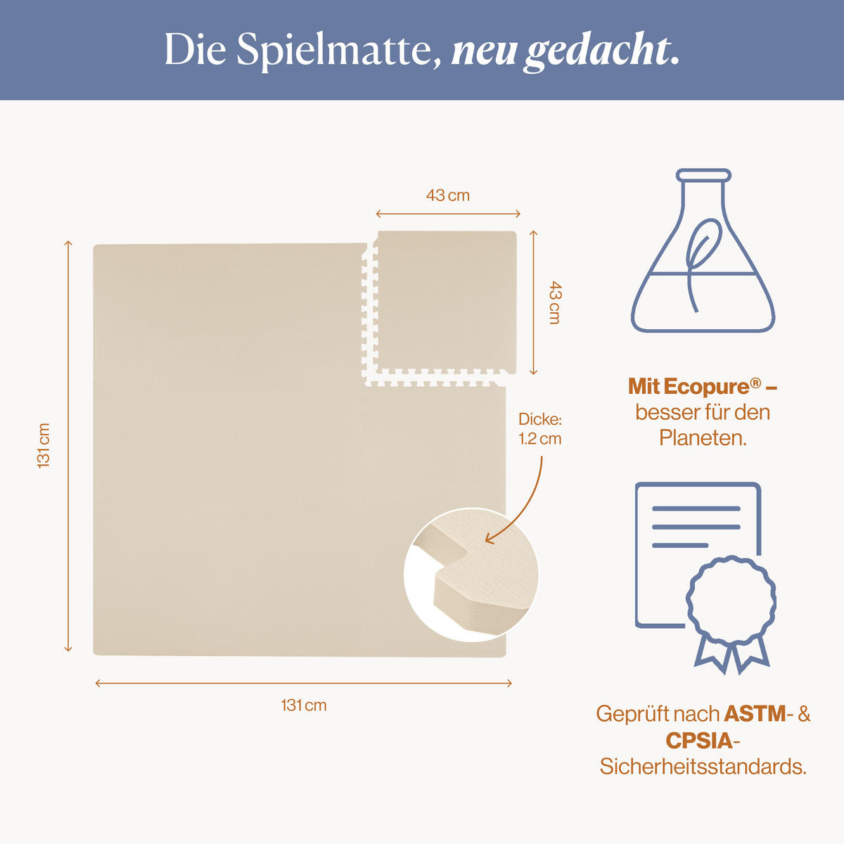 SPIELMATTE Classic Clay beige 131x131 - Beige, Kunststoff (131/131cm)