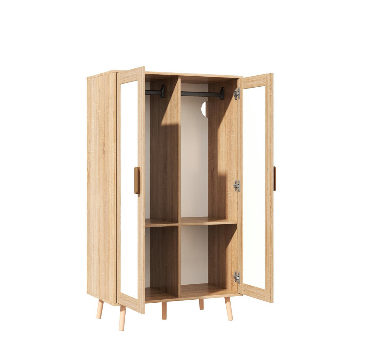 KLEIDERSCHRANK aus MDF 160x46x141,5 cm Natur/Weiß mit Kleiderstange und 2 Schubladen, flexible Aufbewahrung - Naturfarben, Holzwerkstoff (160/141.5/46cm) - Modfu