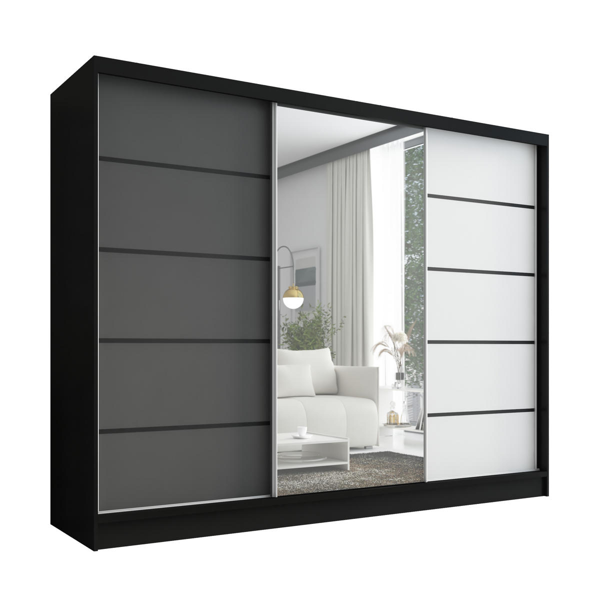 SCHWEBETÜRENSCHRANK 200 cm AURELIA 2 Farbe: Schwarz, Graphit, Weiß - Schwarz/Graphitfarben, Holzwerkstoff (200/215/60cm) - A&J MöbelLand