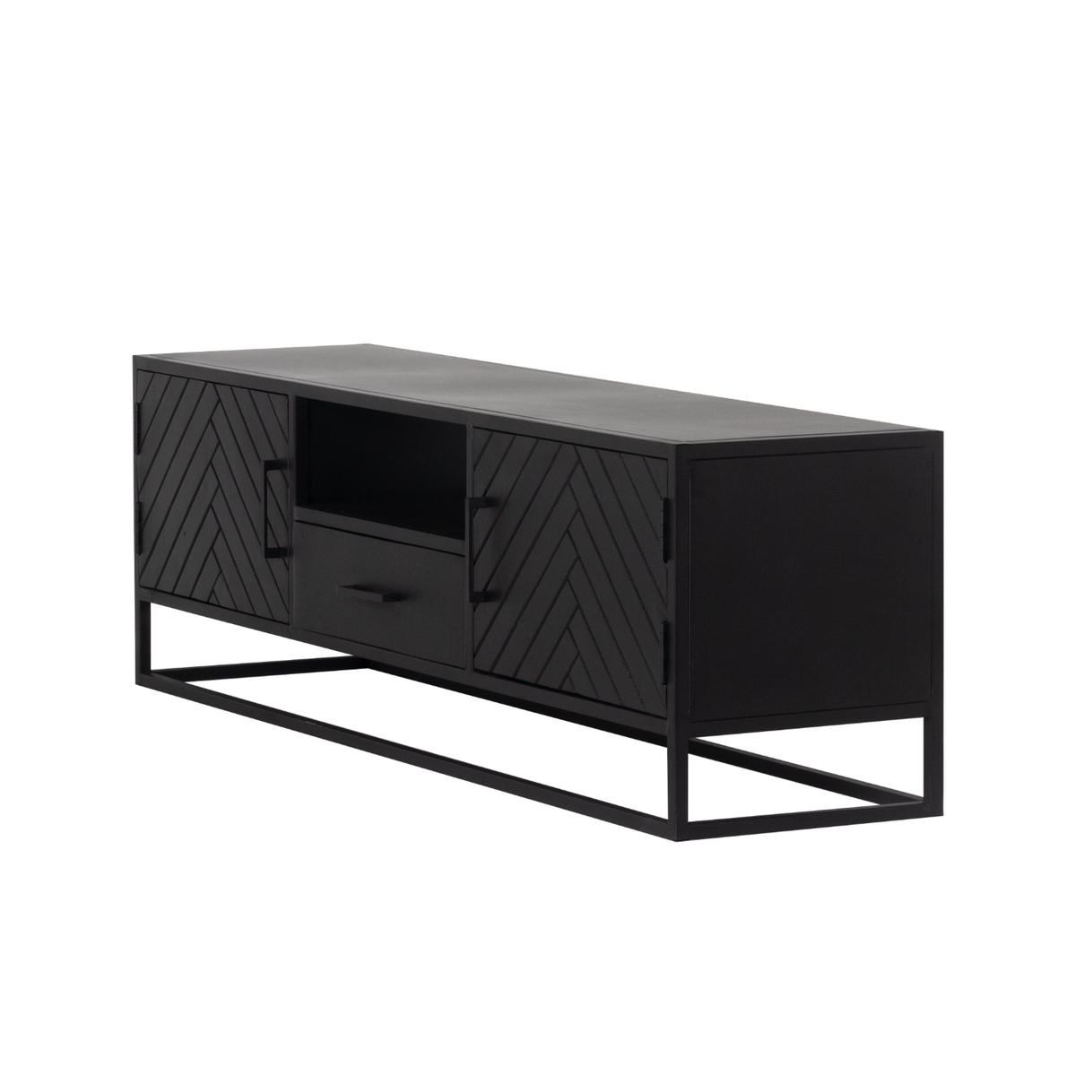 TV-SCHRANK Herringbone aus Mangoholz 165cm, schwarz - Schwarz, Metall (165/50/40cm) - Giga Meubel