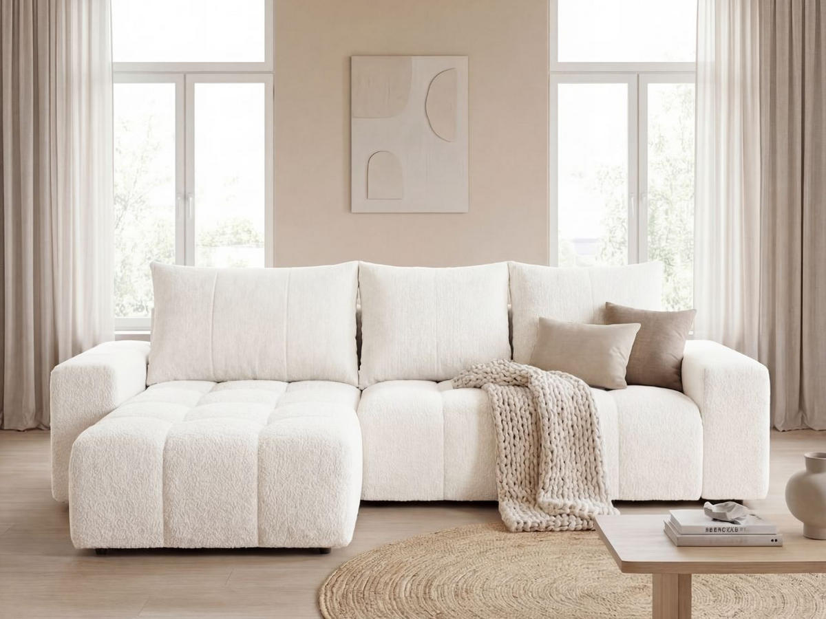 ECKSOFA Bresso Bouclé-Stoff Creme - Creme, Holz/Textil (255/168cm) - Graingold