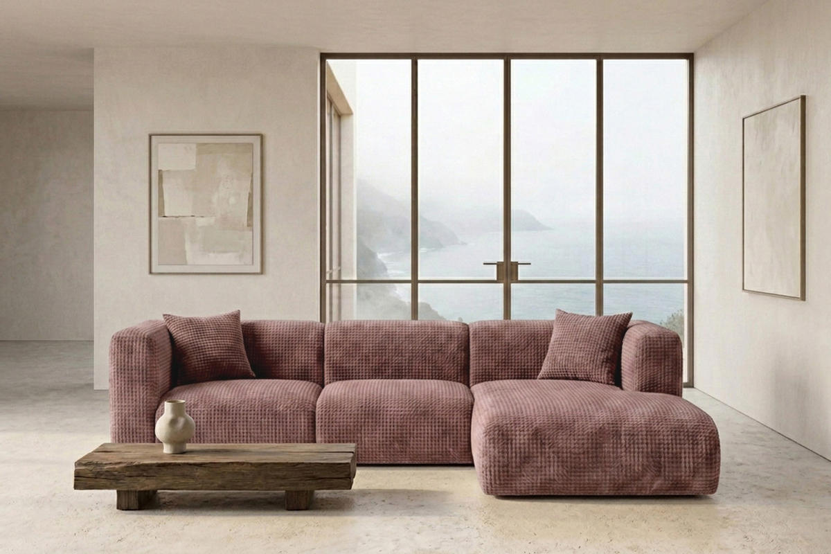 ECKSOFA L-Form, Chenille-Stoff Cremona, Taupe, Rechts, GRETA - Taupe, Holz (318/179cm) - Kaiser Möbel