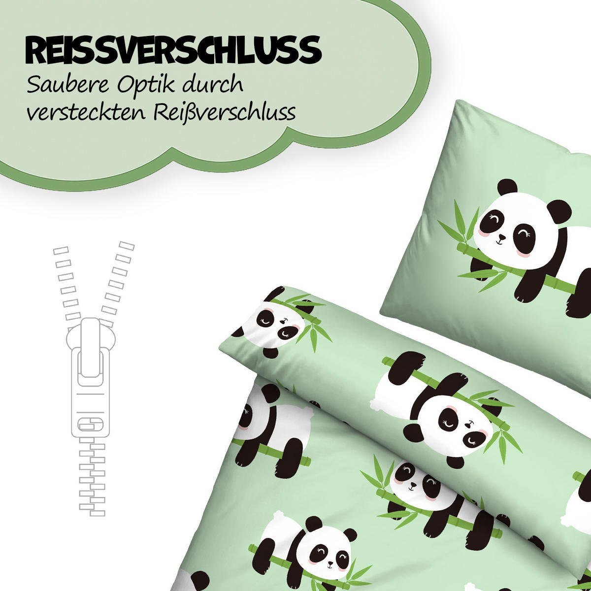 BETTWÄSCHE 2 tlg. mit Motiv 135x200 cm Panda - Mintgrün, Textil (135/200cm) - Bestlivings