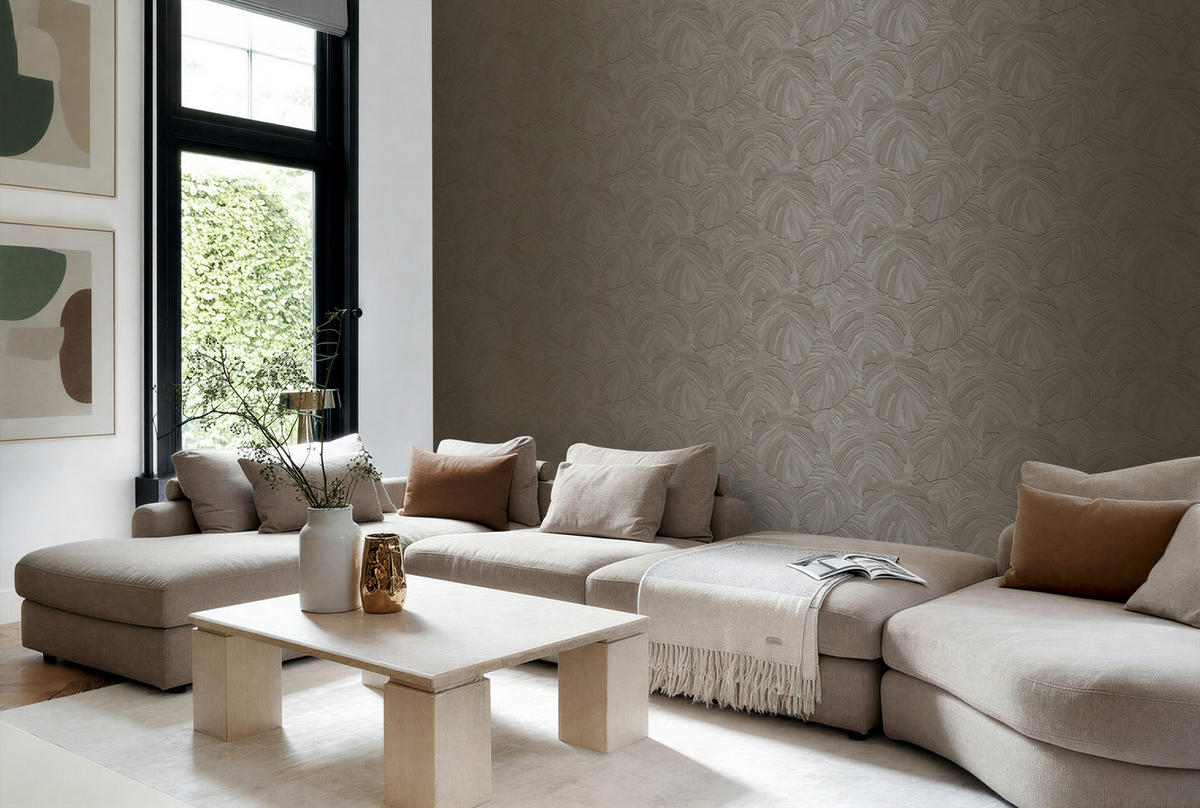 TAPETE tropische Blätter 53 cm x 10.05 m - Braun, Papier (53/1000cm) - Origin Wallcoverings