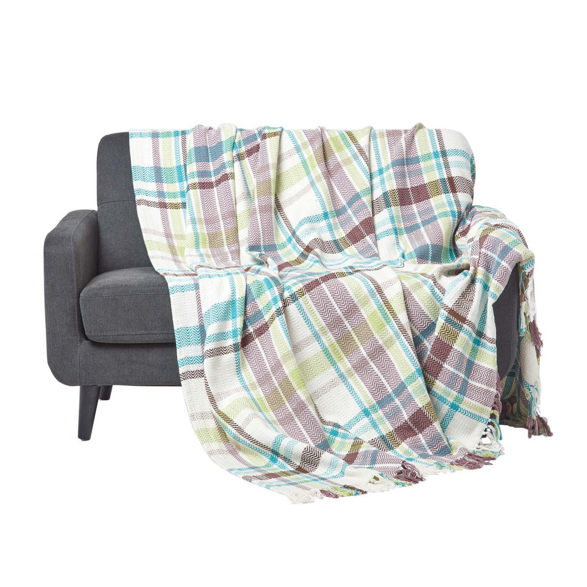 ÜBERWURF Falun 225/255 cm, Schottenkaro, 100% Baumwolle - Grün, Textil (225/255cm) - Homescapes