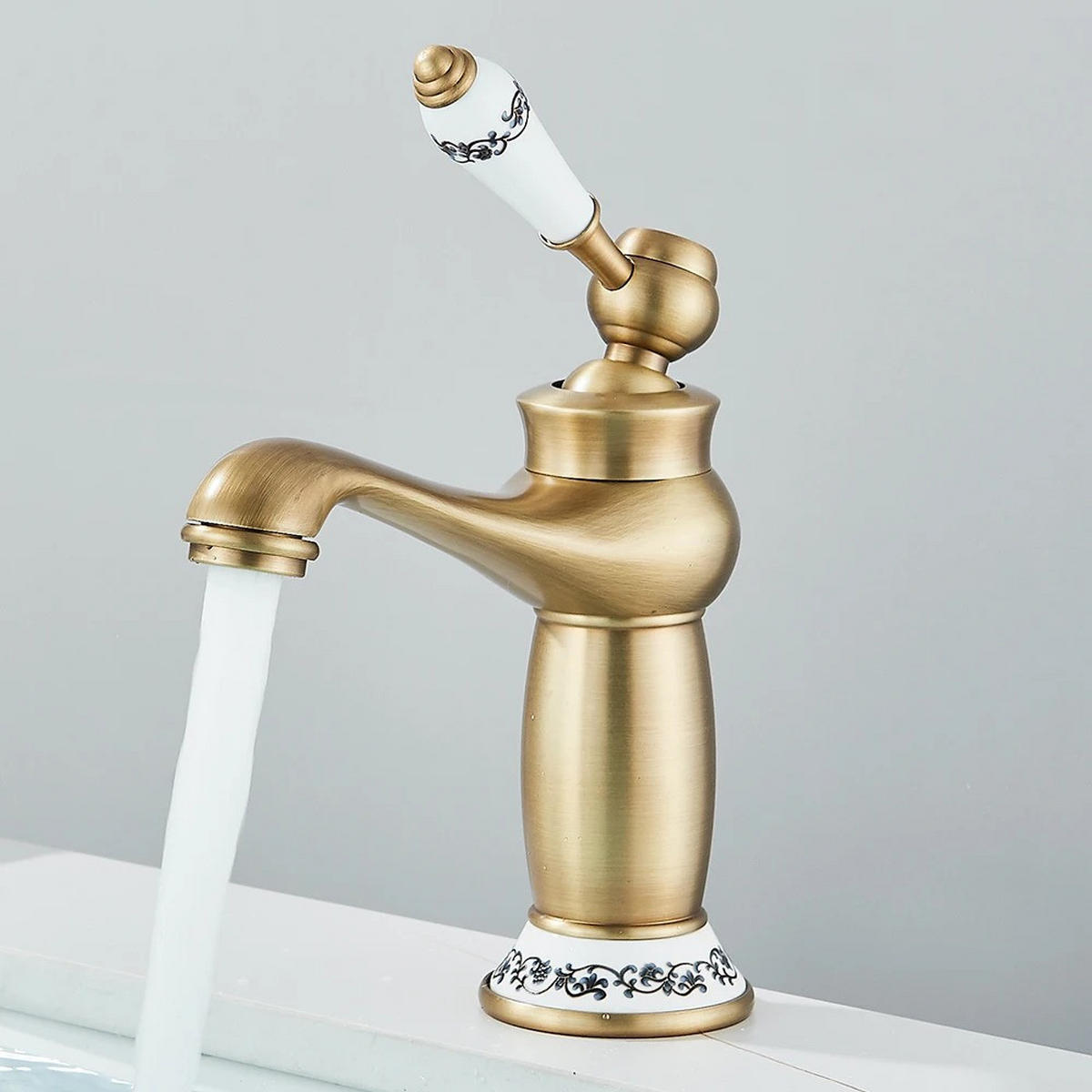 WASCHTISCHARMATUR Retro Antik Messing, Einhand-Mischbatterie 360-Grad-Drehung, Niedrig, Gold - Goldfarben, Metall (9/17/6cm) - Kaket