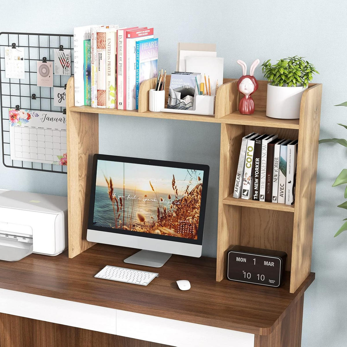 SCHREIBTISCHREGAL Tischregal Holz - Apfelbaumfarben, Holz (94/25/74cm) - COSTWAY
