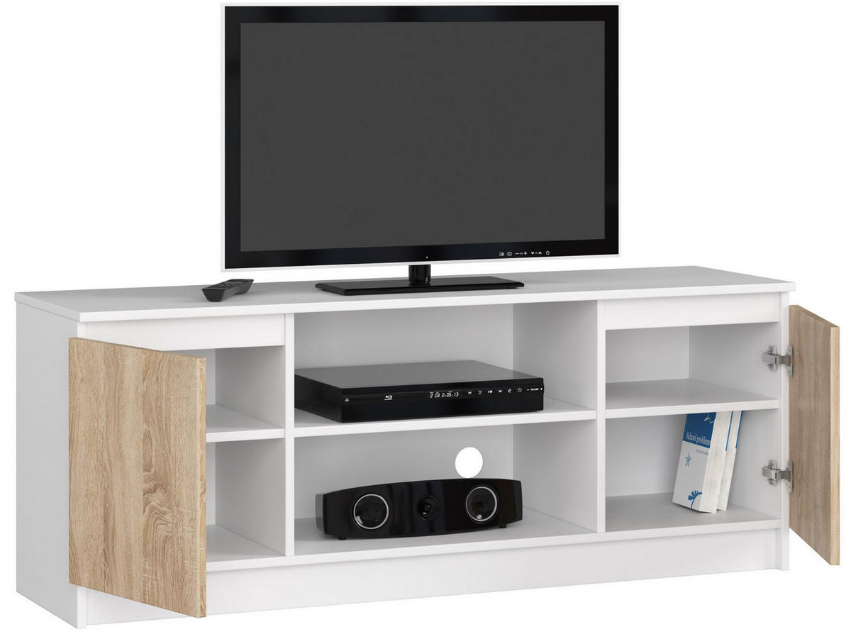 TV-ELEMENT Weiß, Sonoma Eiche 140x40x55 cm - Weiß/Sonoma Eiche, Holzwerkstoff (140/55/40cm) - Akord