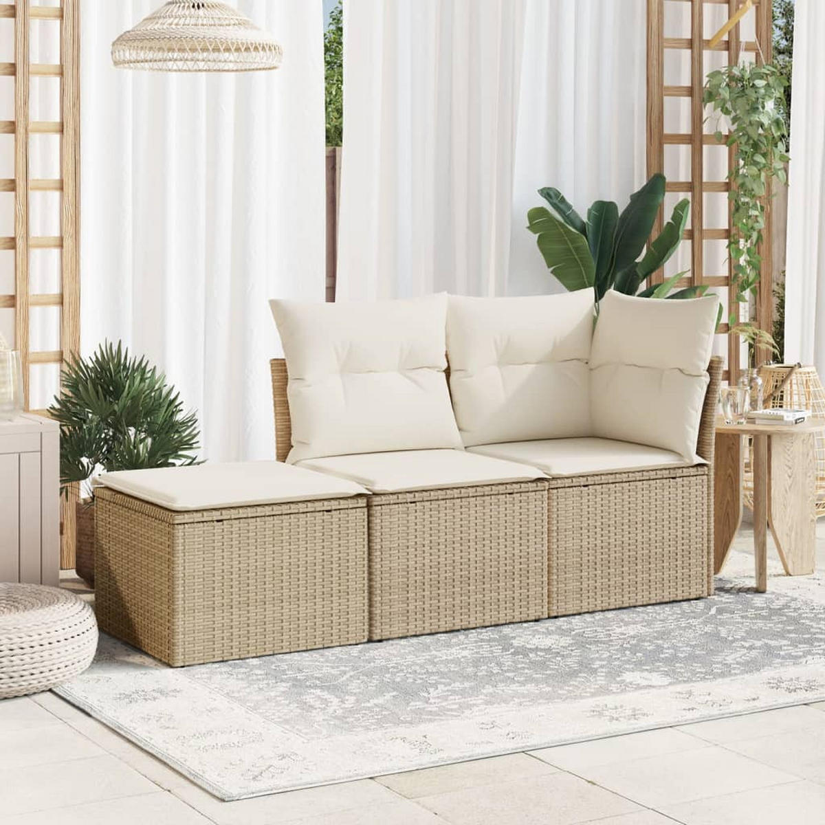 GARTENHOCKER Mit Kissen Beige 55/55/37 Cm Poly Rattan - Creme, Kunststoff (55/37/55cm) - vidaXL